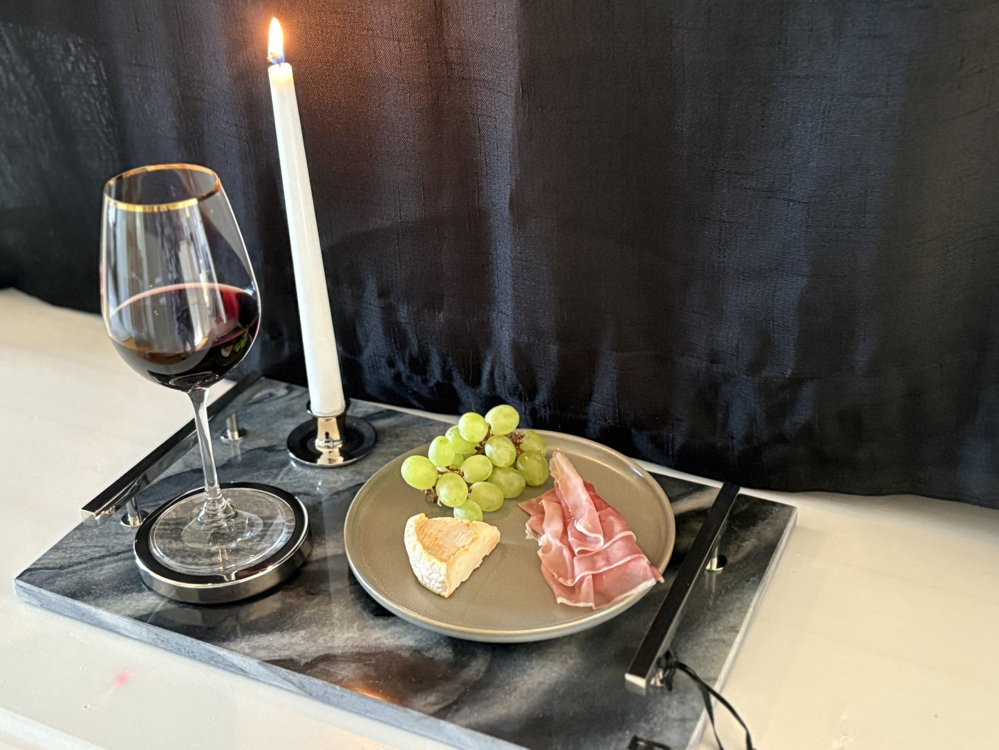 Grå Marmorbricka - Förnicklad mässing